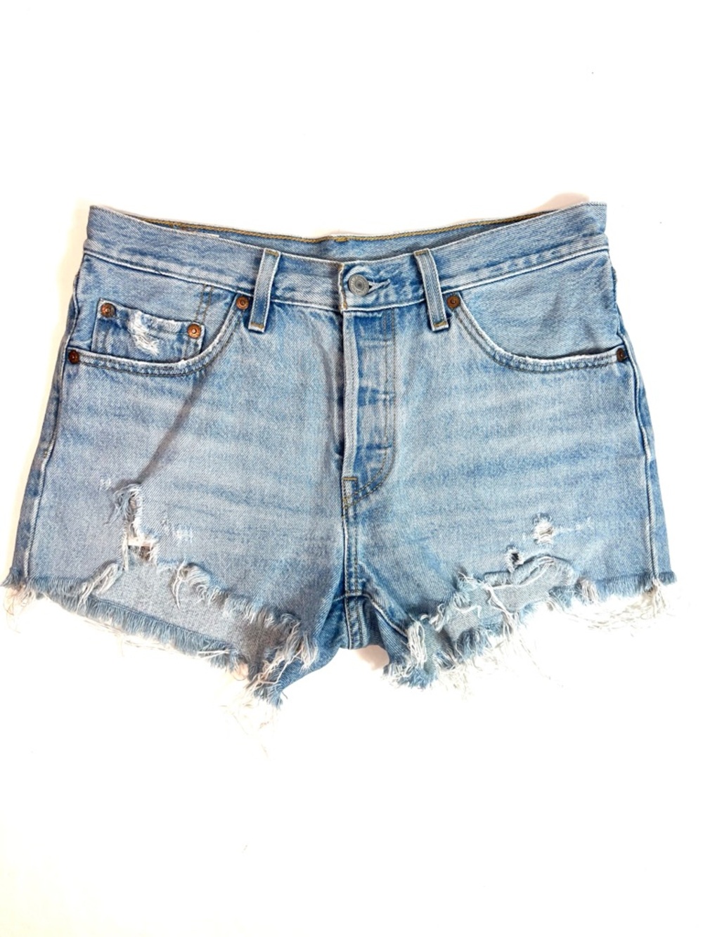 Levi’s Premium Denim Jean Shorts Distressed Size 28 - Picture 3 of 13